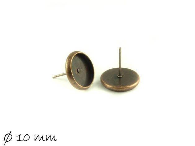 4 Stück Ohrstecker Rohlinge mit Fassung, kupfer, 10 mm