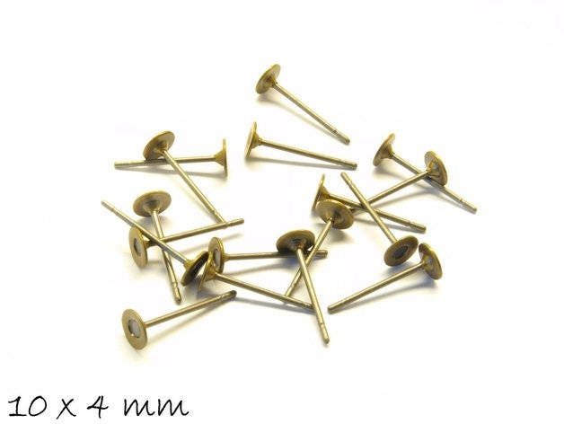 20 Stück Ohrstecker Rohling mit Fassung in bronze, 4 mm Stecker Ohrring