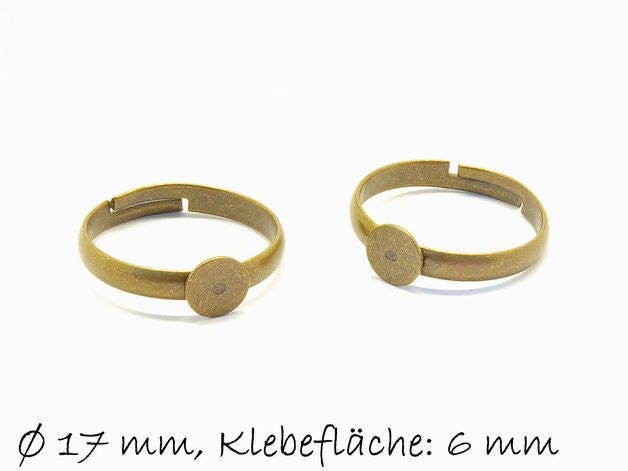 2 Stück Ring Rohling, verstellbar, bronze, 17 mm, Fläche 6 mm