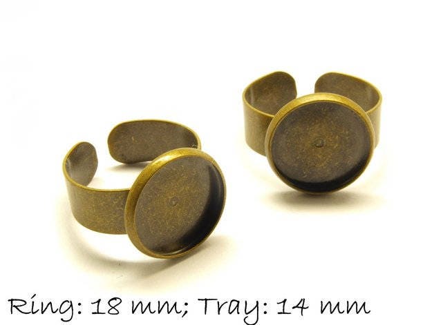 2 Stück Ring Rohlinge bronze, 14 mm Cabochonfassung