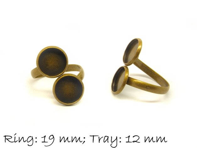 2 Stück Ringrohlinge 19 mm bronze, 12mm, mit 2 Fassungen