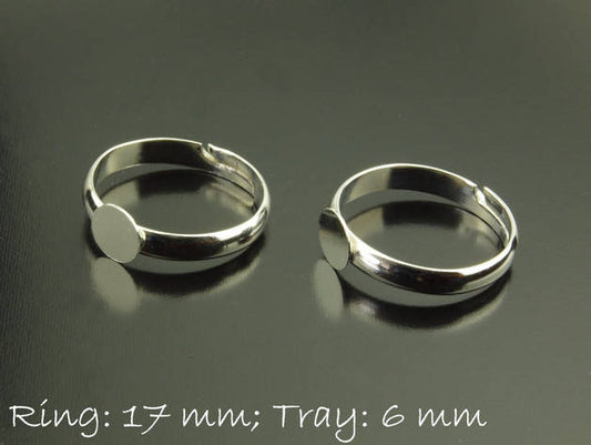 2 Stück Ring Rohling, verstellbar, platin silber, 17 mm, Fläche 6 mm