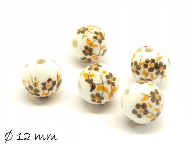 10 Stück Porzellan Perlen Ø 12 mm weiß gelb schwarz Blumen Blüten