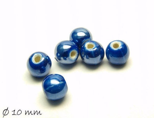 10 Stück Porzellan Perlen Ø 10 mm dunkelblau blau