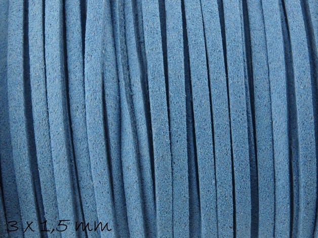 0,42EUR/m - 6 m Wildlederimitat 3 x 1,5 mm Kornblumen blau, flach