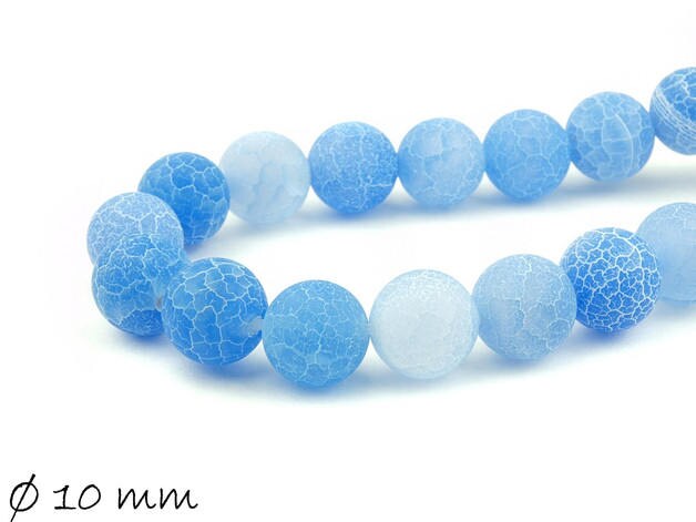 10 Stück matte, gecrackte Achatperlen, 10 mm, blau
