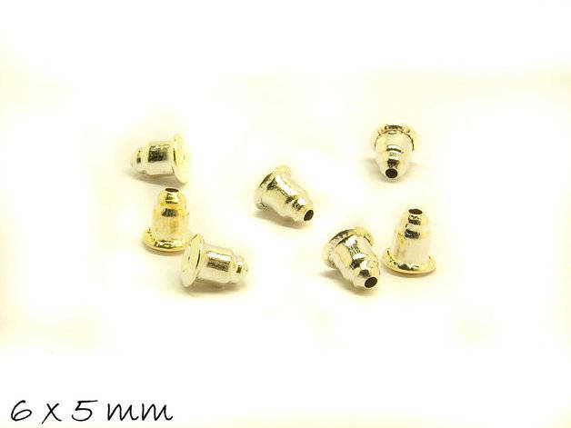 50 Stück Ohrmuttern für Ohrstecker, Stopper, silbern, 6 x 5 mm