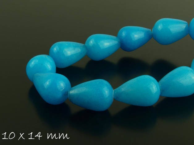6 Stück Jadeperlen , Edelstein,Tropfen, blau, 10 x 14 mm