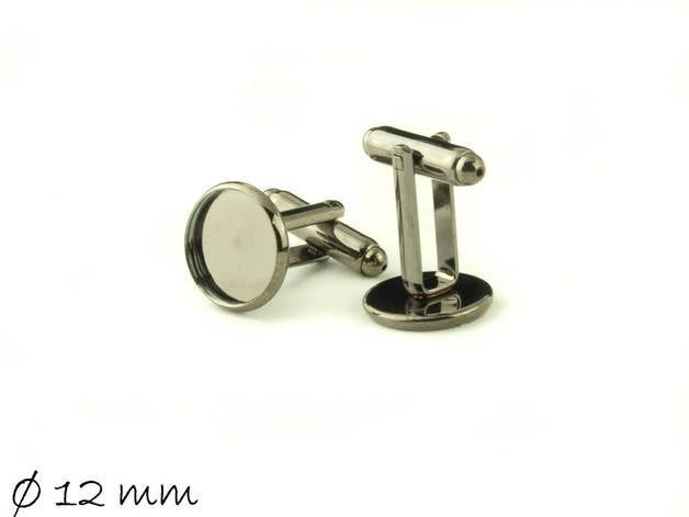 2 Stück Manschettenknöpfe mit Cabochonfassung gunmetal schwarz Cabochon 12 mm