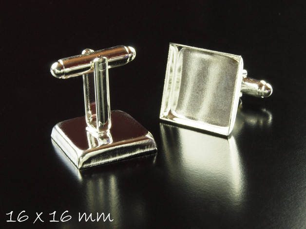 2 Stück Manschettenknöpfe mit Cabochonfassung silber Cabochon 16x16mm Quadratisch