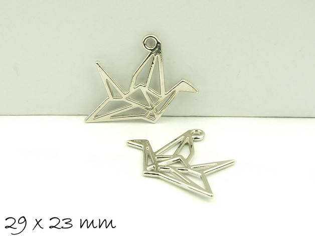 4 Stück Anhänger Kranich silber groß 29 x 23 mm