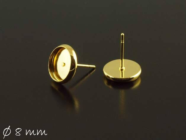 4 Stück Ohrstecker Rohlinge mit Fassung, golden für 8 mm