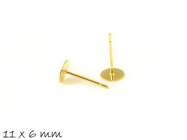 10 Stück Ohrstecker Rohlinge mit Fassung, 11 x 6 mm, gold