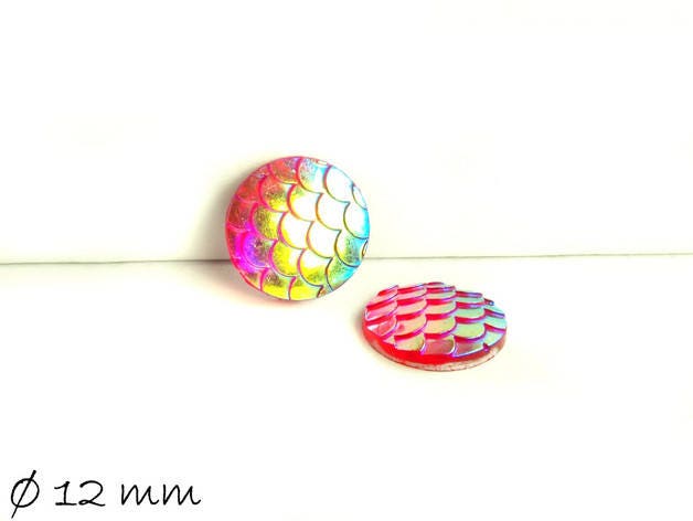 6 Stück runde Resin Cabochons Fischhaut 12 mm gelb pink