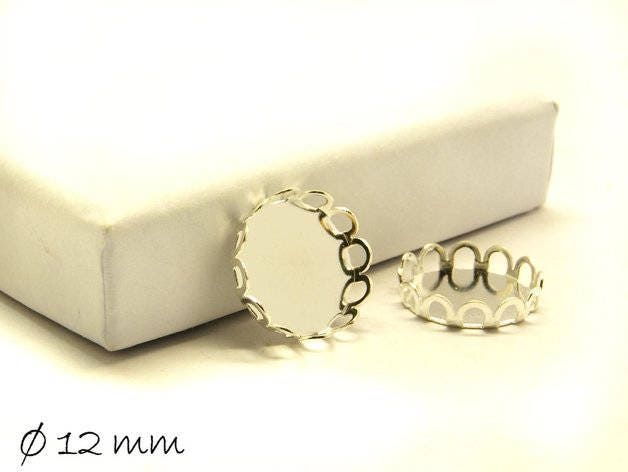 10 Stück Fassungen für Cabochons, 12 mm, silber