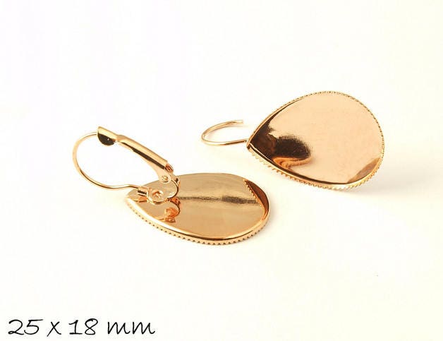 4 Stück Brisuren mit tropfenförmiger Cabochonfassung in rosegold 25 x 18 mm