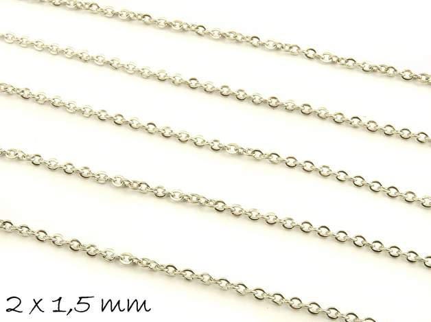 1,12 EUR/m - 5 m Gliederkette, Edelstahl, silber, fein, 2 x 1,5 mm
