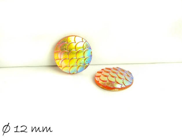 6 runde Resin Cabochons Fischhaut 12 mm gelb rot
