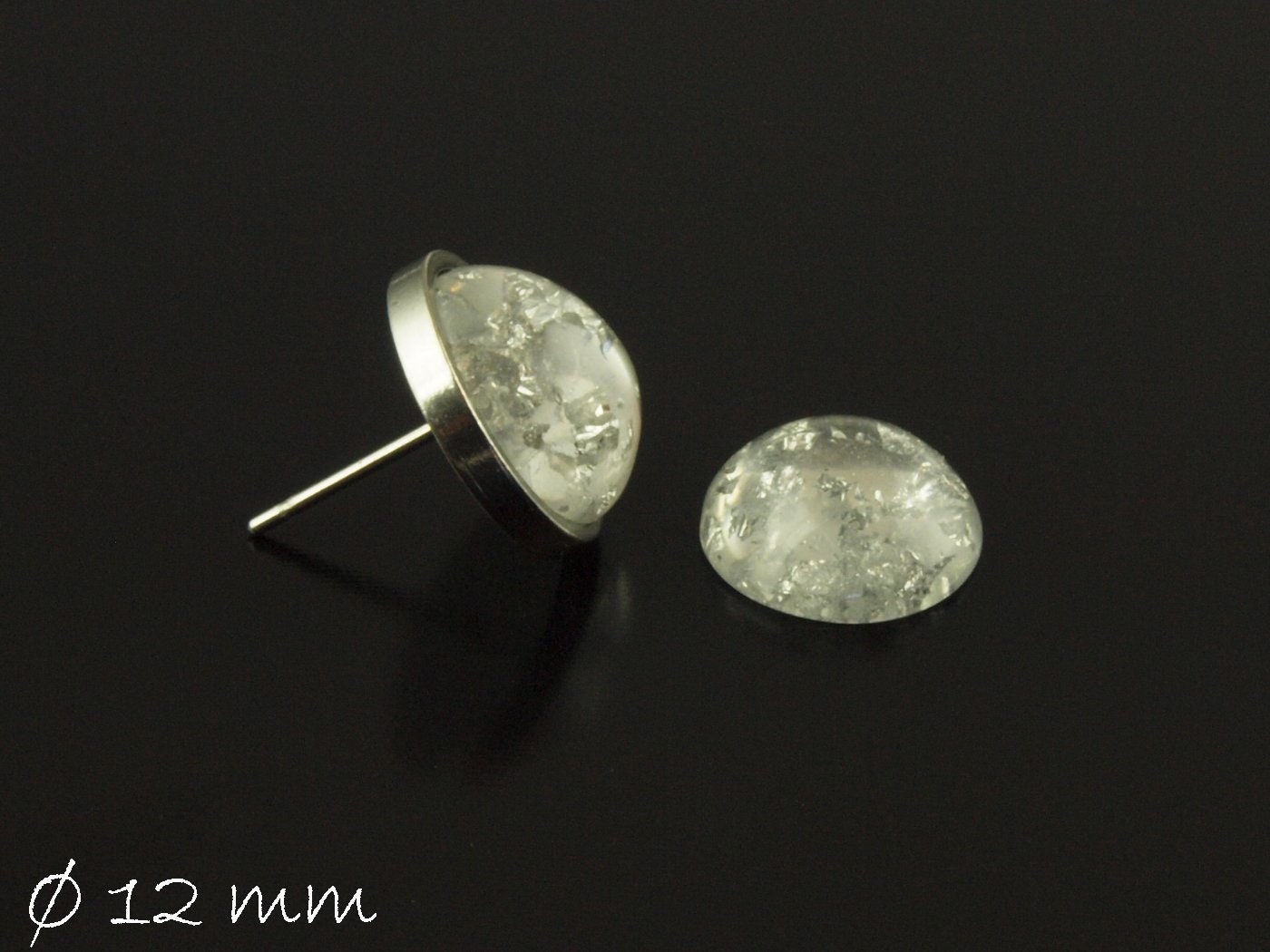 10 Stück runde Resin Cabochons mit Silberfolie, Ø 12 mm