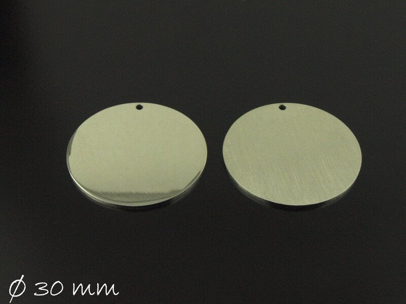 2 Stück Anhänger Edelstahl Stempel Plättchen, Ø 30 mm silber