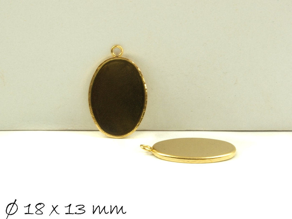 2 Stück ovale Anhänger mit Fassung für Cabochons, Edelstahl, gold, 18 x 13 mm