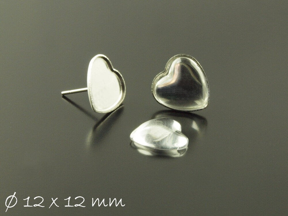10 Stück Edelstahl Ohrstecker Herz inkl. Cabochon