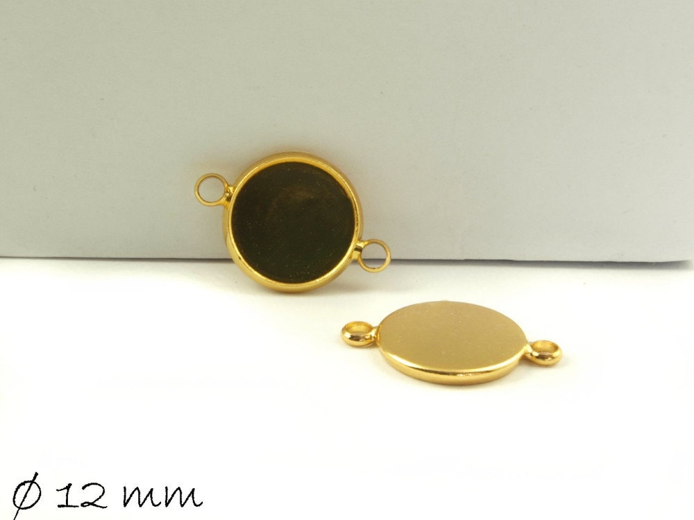 4 Stück Verbinder mit Fassung für Cabochons, Doppelöse, gold, 12 mm