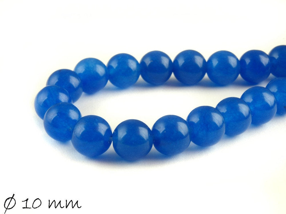 10 Stück Edelstein Jadeperlen, blau Ø 10 mm