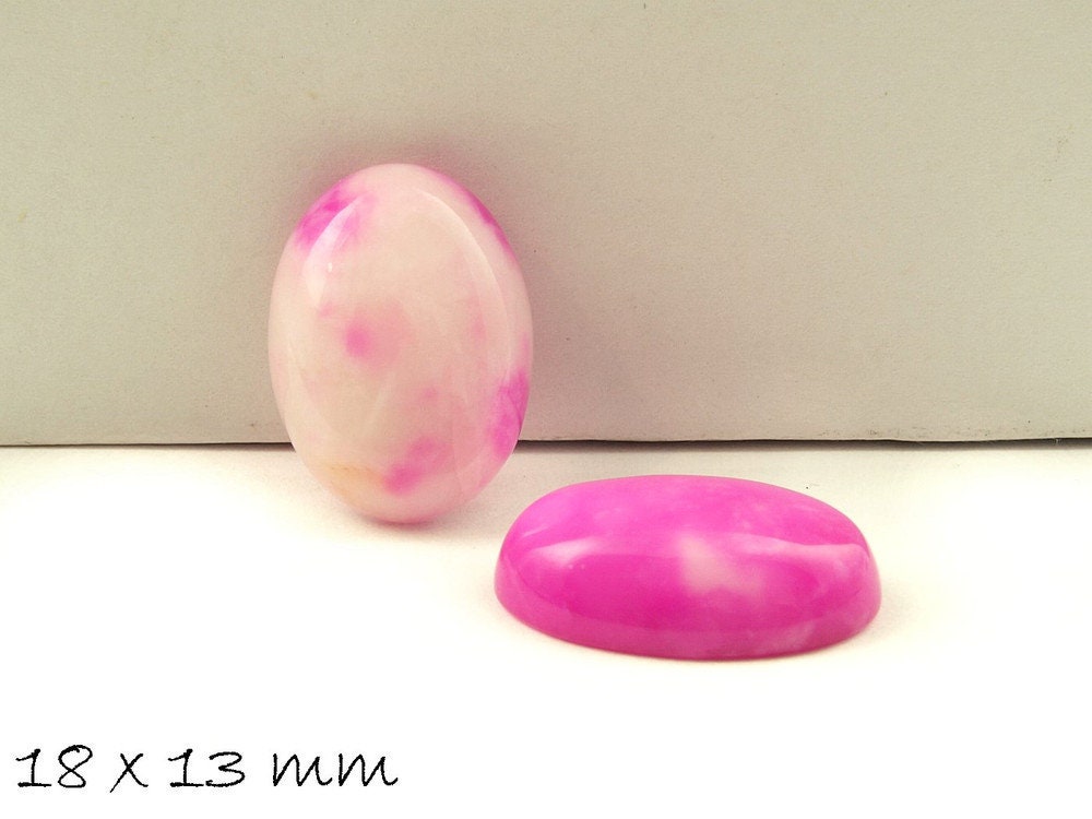 2 Stück Edelstein Cabochons, Jade, 18 x 13 mm, rosa weiß pink