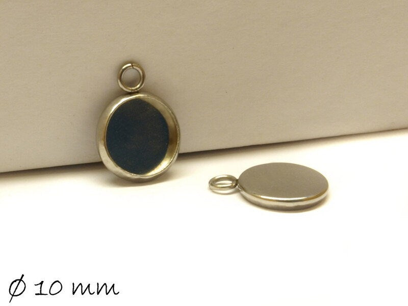 2 Stück Anhänger mit Fassung für Cabochons, Edelstahl, Silber, 10 mm