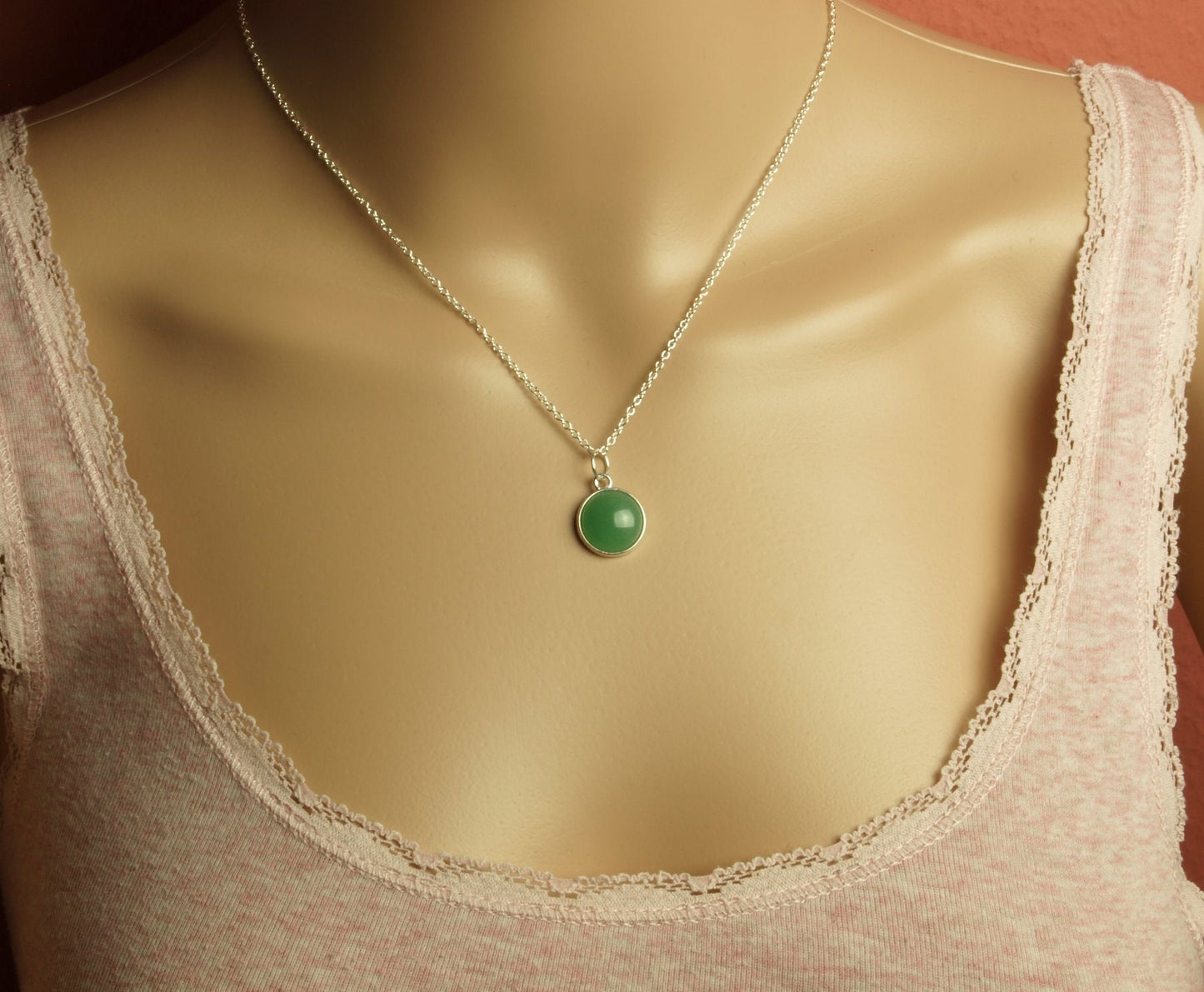 Kette grüner Aventurin Edelstein Cabochon Anhänger silbern