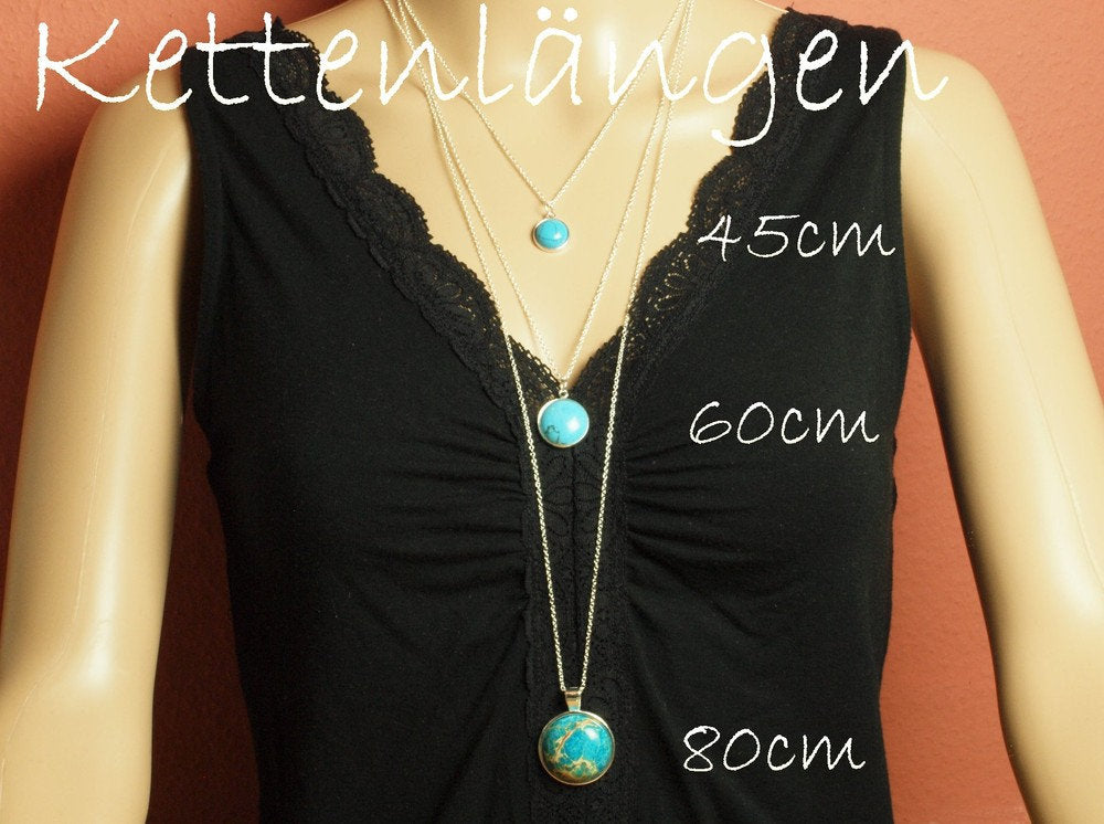 Kette Achat lila blau Streifen Edelstein Anhänger oval silbern golden bronze 4x3cm Wunschfarbe