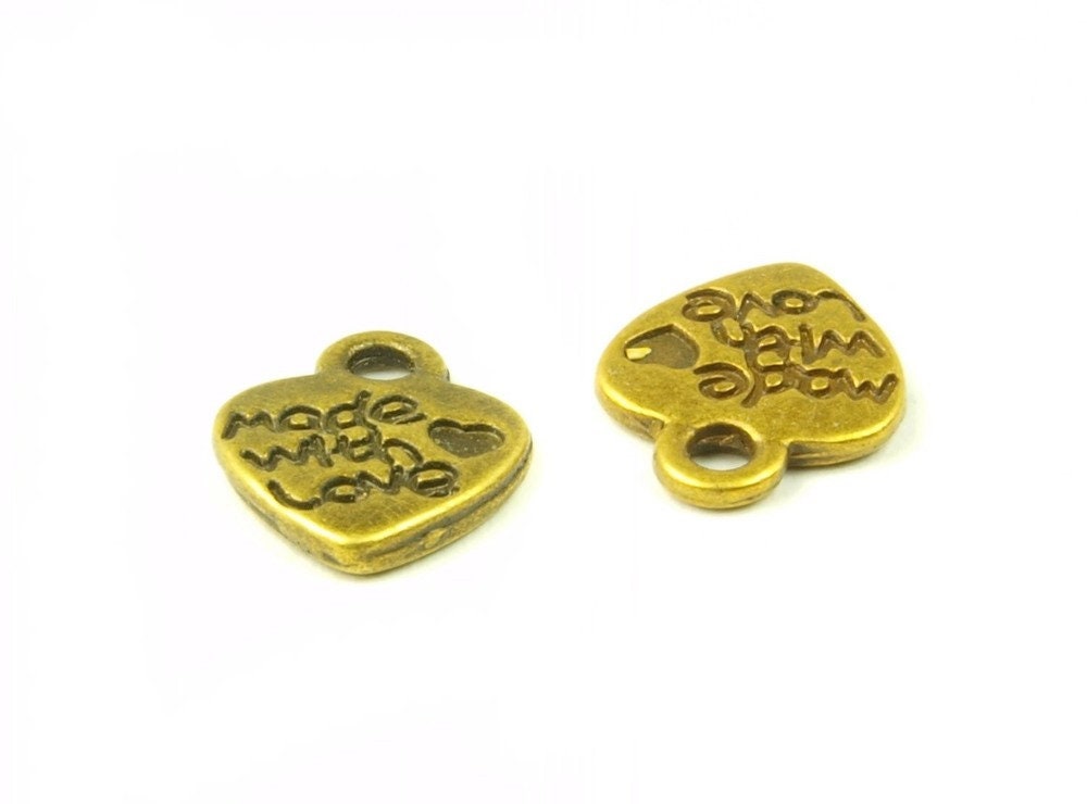 10 Stück Anhänger Herz "made with love" bronze