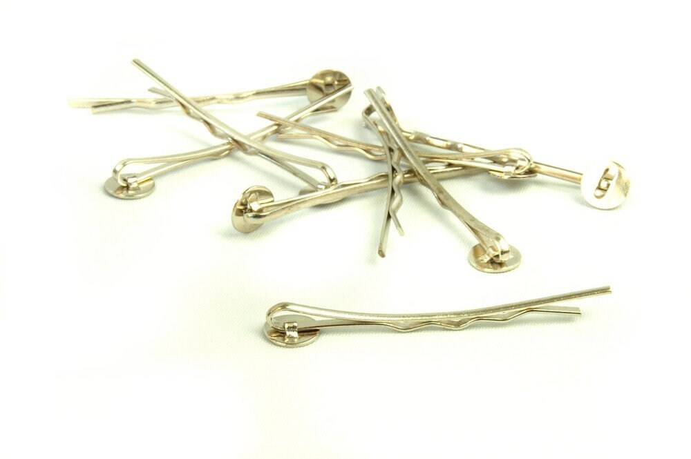 4 Stück Haarnadeln - Rohlinge mit Klebefläche, platin, 44 mm