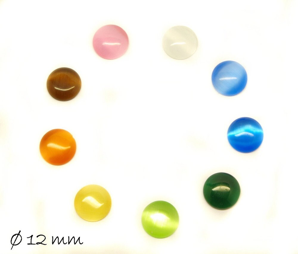 10 Stück runde Cateye Glas Cabochons Ø 12 mm, gelb