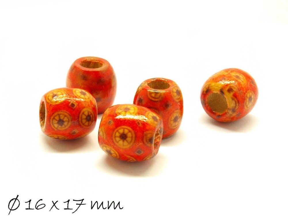 5 Stück gemusterte Ethno-Holzperlen, 16 x 17 mm, Variante 6