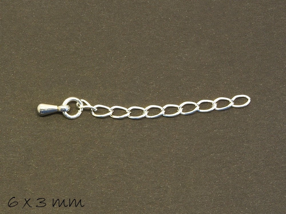 5 Verlängerungskettchen mit Tropfen, 6 x 3 mm, silber