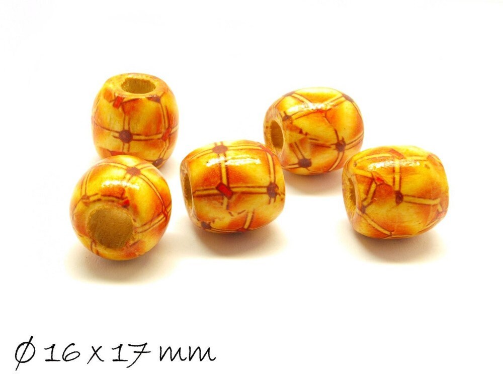 5 Stück gemusterte Ethno-Holzperlen, 16 x 17 mm, Variante 10