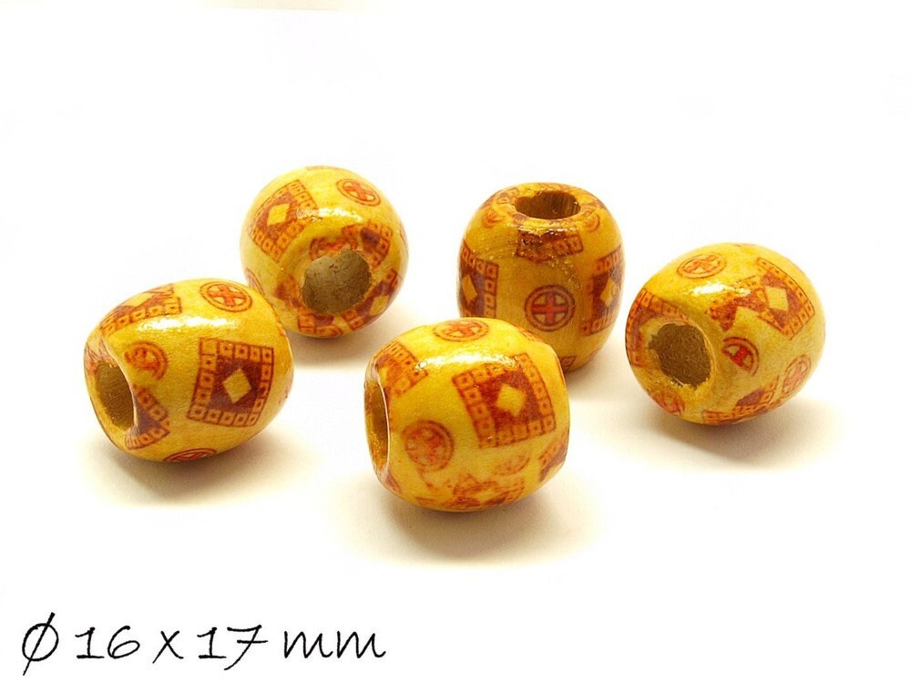 5 Stück gemusterte Ethno-Holzperlen, 16 x 17 mm, Variante 9