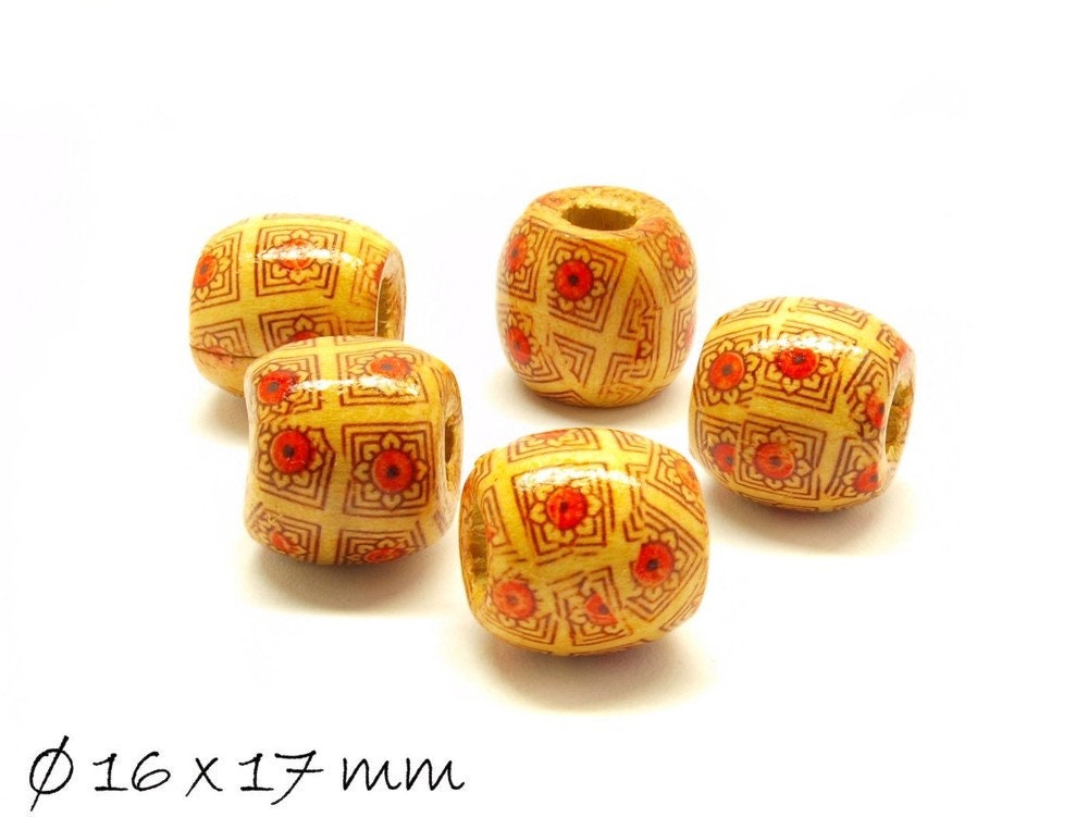 5 Stück gemusterte Ethno-Holzperlen, 16 x 17 mm, Variante 5