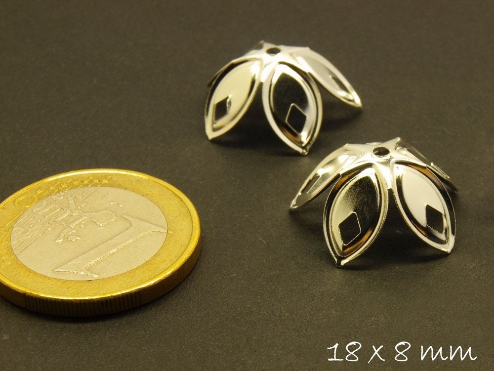 10 Stück Perlenkappen,groß & filigran, silber, 18 x 8 mm