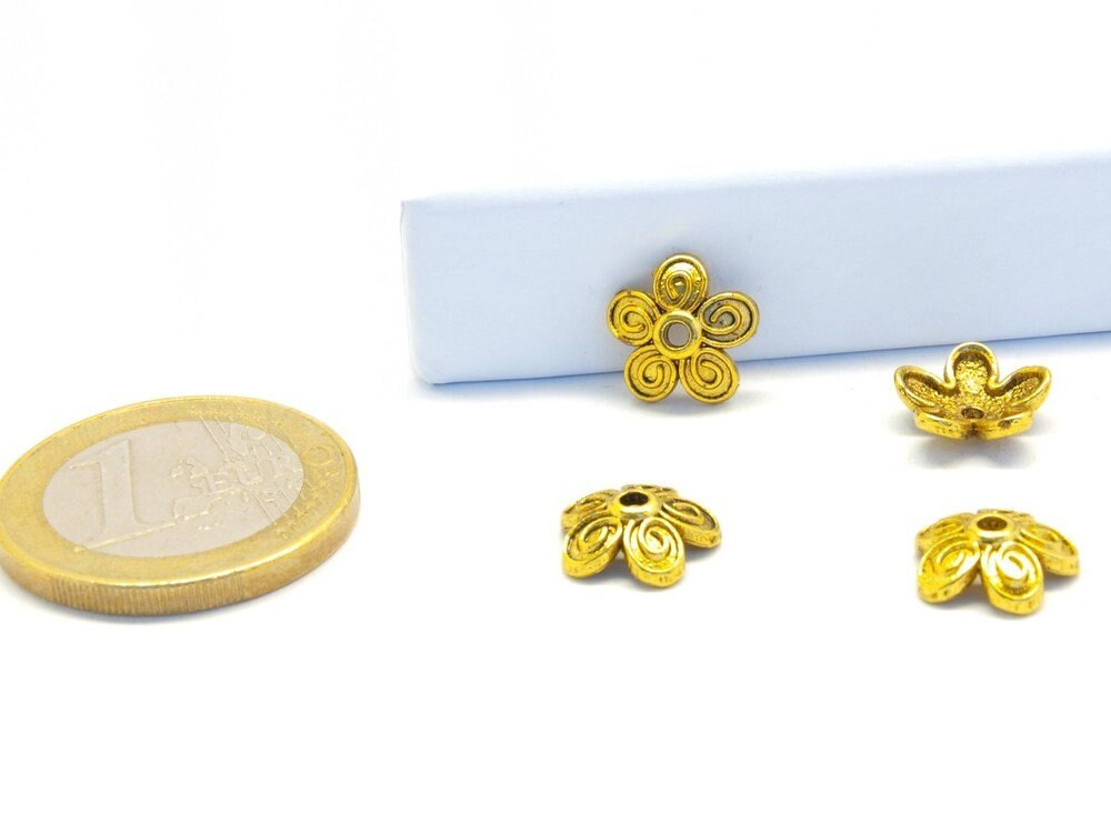 10 Stück Perlenkappe massiv keltisch gold vintage Blume