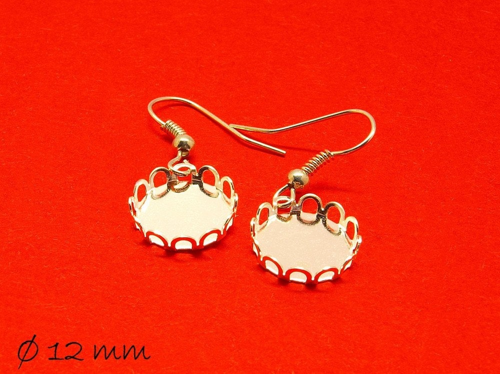 2 Stück Ohrringrohlinge m. Cabochon Fassung 12 mm silber