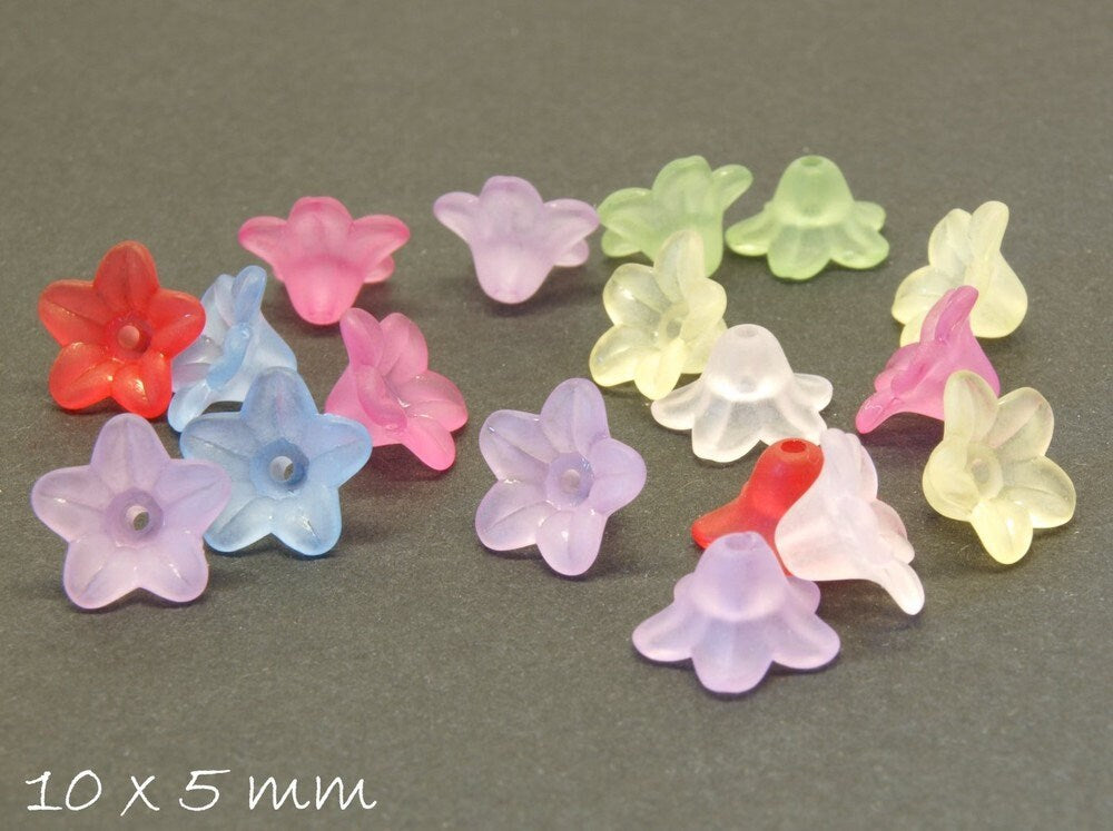 20 Stück gefrostete lucite Acrylblüten, 10 x 5 mm, rosa