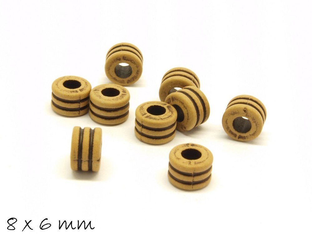 10 Stück Acryl Perlen Knochen Imitat, gemustert, rund