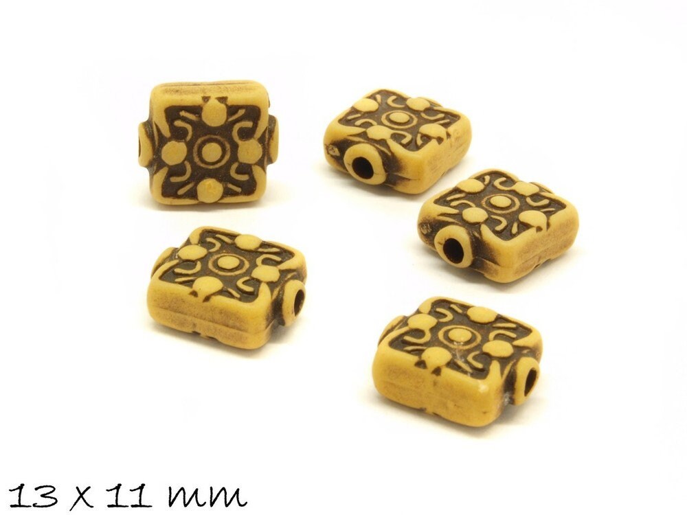 10 Stück Acryl Perlen Knochen Imitat, gemustert, 13 x 11 mm