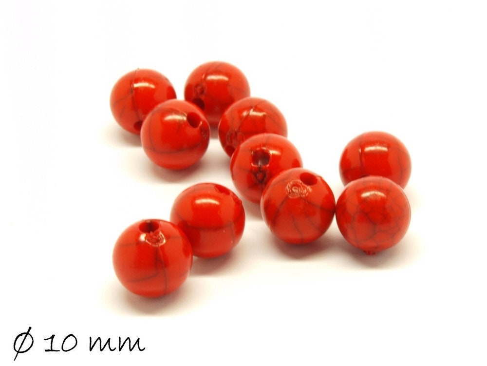 15 Stück Acryl Perlen Türkis marmoriert 10 mm rot