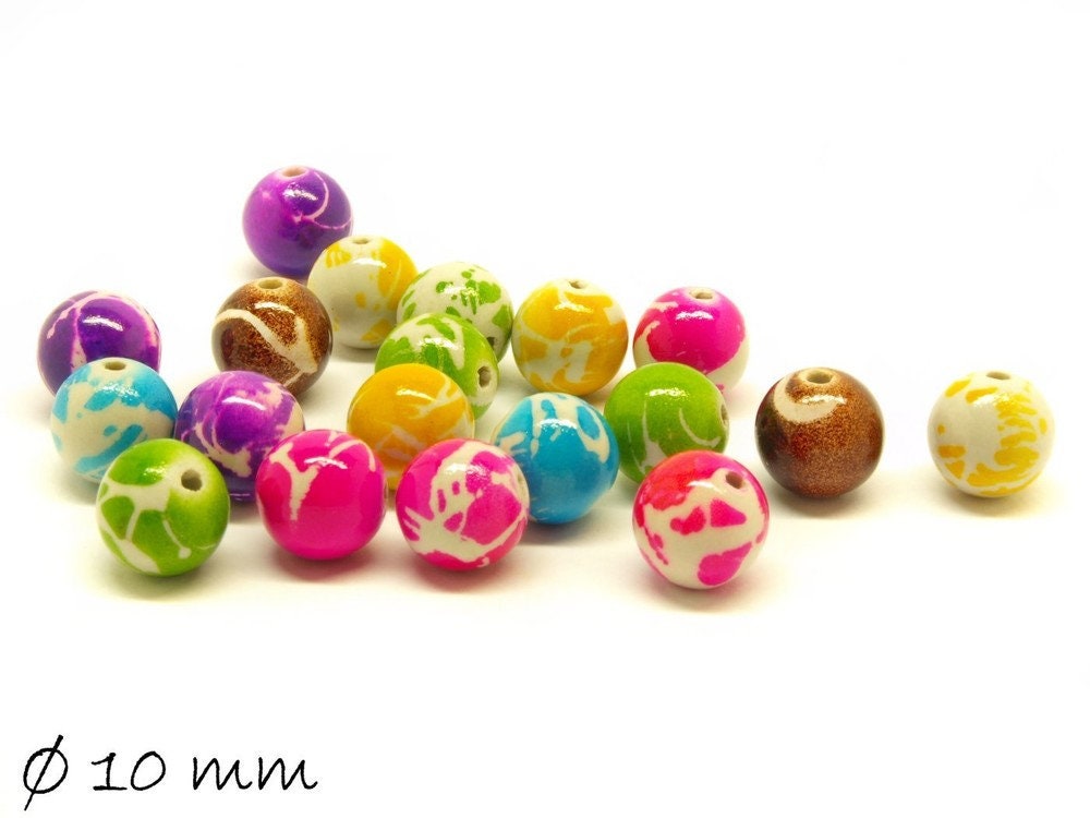 15 Acryl Perlen drawbench marmoriert 10 mm bunt mix