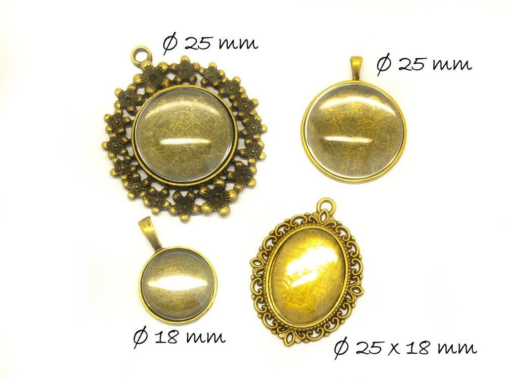 4 Fassungen mit Cabochons in bronze, Set Mix DIY