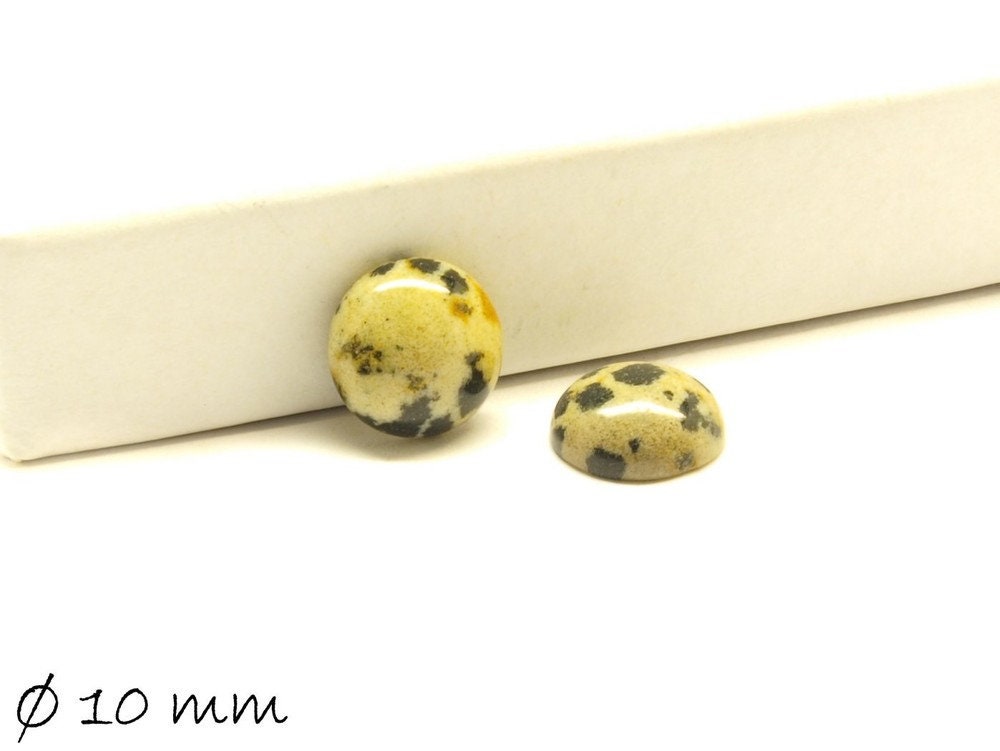 2 Stück Edelstein Cabochons, Dalmatiner Jaspis (Jasper), 10 mm